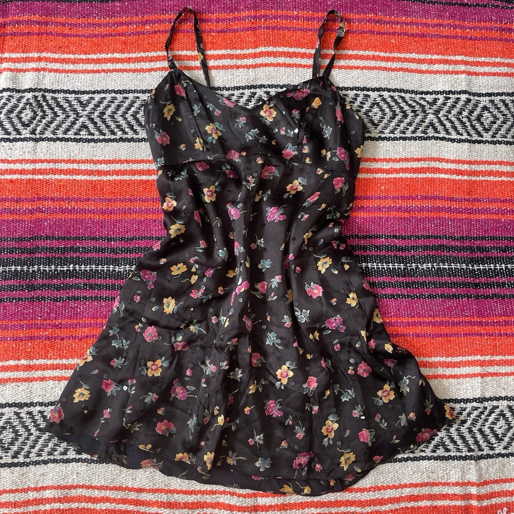 Vintage Ralph Lauren Silk Floral Black Slip Dress Size 4
